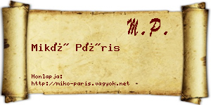 Mikó Páris névjegykártya